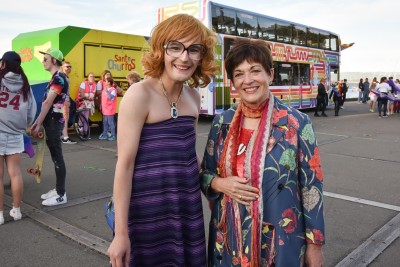Governor General Dame Patsy Reddy with one of the hosts of Wellington International Pride Parade
