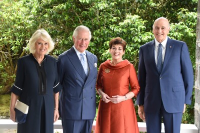 Duchess of Cornwall and Prince of Wales with Dame Patsy Reddy and Sir David Gascoigne during their 2019 visit to New Zealand