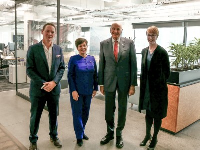 Image of Dame Patsy and Sir David with At Tourism New Zealand with CEO Stephen England-Hall and GM NZ and Government Relations Billie Hall 