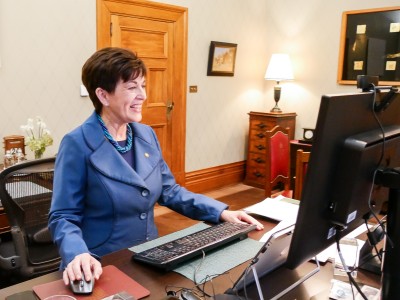 Image of Dame Patsy speaking at a Global Women online forum