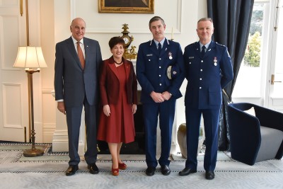 Image of Dame Patsy and Sir David with NZ Police Commissioner Andrew Coster and District Commander Southern Paul Basham