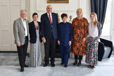 Image of Dame Patsy and Sir david with Festival Chair Geoff Dangerfield, Creative Director Marnie Karmelita, Executive Director Meg Williams and Claire Mabey 