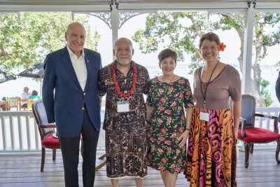 Image of Dame Patsy and Sir David with Dean of the Diplomatic Corps His Excellency Leasi Papali'i Tommy Scanlan and Joyce Scanlan