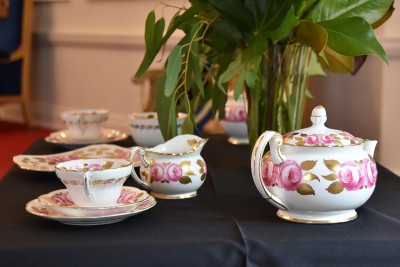 Image of the Foley tea set with a pink camellia pattern