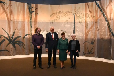 Their Excellencies with Jim Geddes, Gore District Council Arts and Heritage Curator and poet Cilla McQueen, 