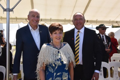 Image of Dame Patsy with Sir David and interim chairperson of the Te Ruapekapeka Trust Pita Tipene