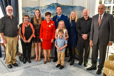 Dame Patsy Reddy and Sir David Gascoigne with Provisional Sergeant Brett Anthony Neal and his family