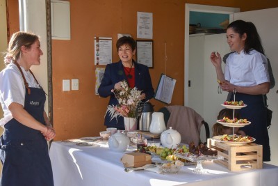 Dame Patsy Reddy, Sir David Gascoigne, Momo Martin and Michelle Hartley have afternoon tea