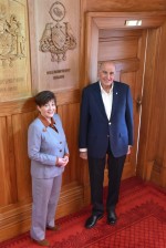 Dame Patsy Reddy and Sir David Gascoigne with the Coat of Arms
