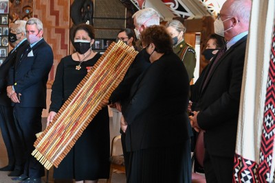 Dame Cindy with the taonga gifted by Ngati Whatua Orakei for Government House
