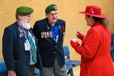 Dame Cindy chatting with veterans following the Dawn Service