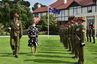 Her Excellency Ms Harinder Sidhu, High Commissioner of Australia, inspects the guard of honour