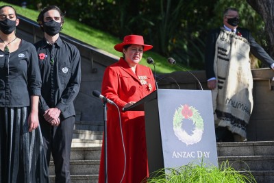 Dame Cindy Kiro speaking at Anzac Day 2022