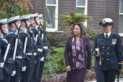 HE Ms Marie Monty inspecting the guard of honour