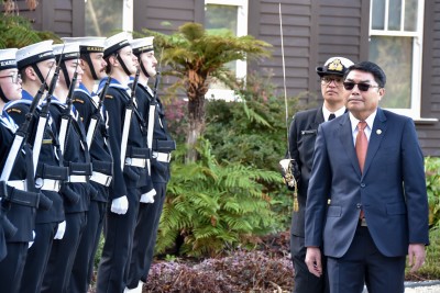 HE Mr Sinchai Manivanh inspecting the Guard of Honour
