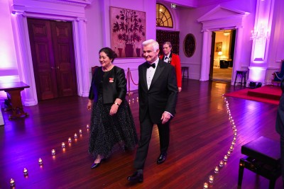 Dame Cindy and Dr Davies entering the ballroom