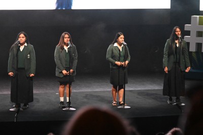 Four students from Papakura High recite the Champions Poem