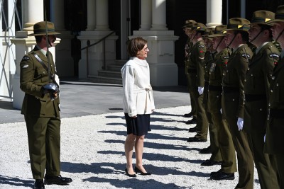 HE Mrs Laurence Beau inspecting the Guard of Honour