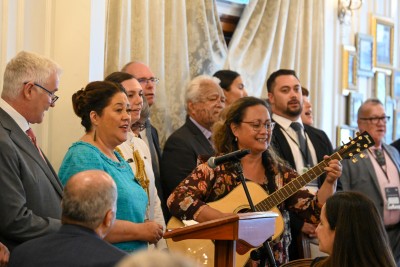 Their Excellencies lead a waiata for the Diplomatic Corps