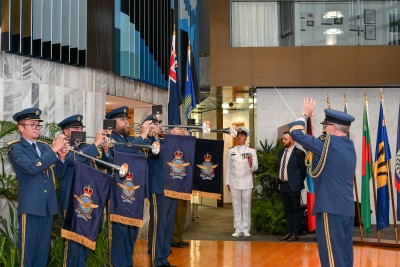 The New Zealand Air Force Band play fanfare 