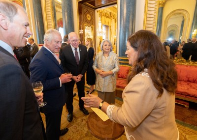 Dame Cindy in conversation with His Majesty King Charles III, His Excellency General the Honourable David John Hurley AC DSC (Retd), Governor-General of Australia, and Her Excellency the Right Honourable Mary Simon, Governor-General of Canada