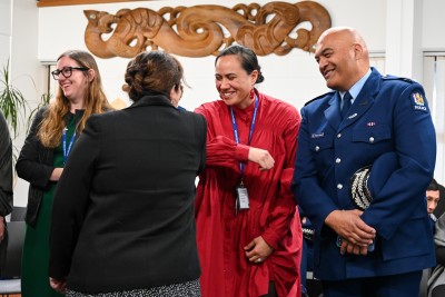 Greeting Police College staff after the mihi whakatau