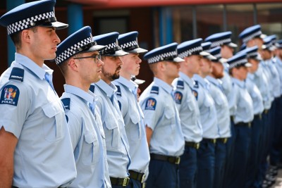 New Zealand Police recruits line up prior to the wreath-laying