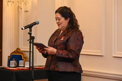 Dame Cindy delivering her speech