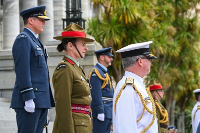 Military representatives on the steps of Parliament.