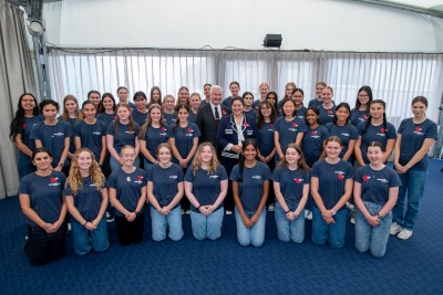 Dame Cindy and Dr Davies with the students attending the RNZN School to Seas Camp