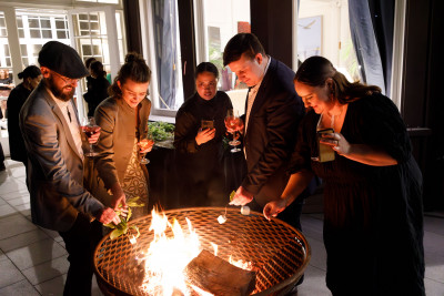 Guests enjoy s'mores on the terrace