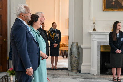 Dame Cindy and Dr Davies with kaumātua Joe Harawira