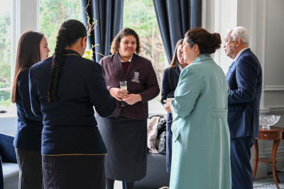 Dame Cindy and kaumātua Joe with the students