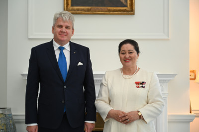 Dame Cindy and His Excellency Mr Jaan Reinhold, Ambassador of the Republic of Estonia