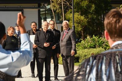 His Excellency Archbishop Gábor Zoltán Pintér, Apostolic Nuncio of the Holy See, and Joe Harawira, Government House kaumātua