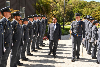 His Excellency Mr Ernesto Antonio Duenas Azucena, Ambassador of the Republic of El Salvador, inspects the Guard of Honour