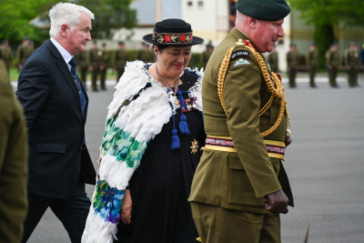 Dame Cindy and Dr Davies arrive onto the parade grounds