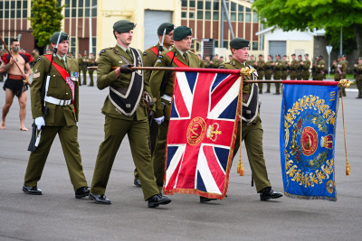 The old Colours being paraded off for the final time