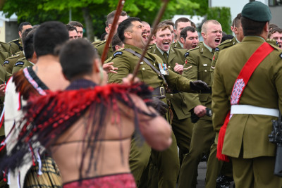 The battalion perform a haka to the new Colours