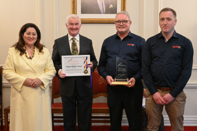 Dame Cindy and Dr Davies with recipients of the Val Sturgess National Volunteer Award from the Rapid Relief Team