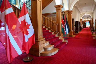 The flags lining the red carpet