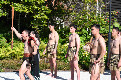 The New Zealand Army cultural group begin the haka pōwhiri