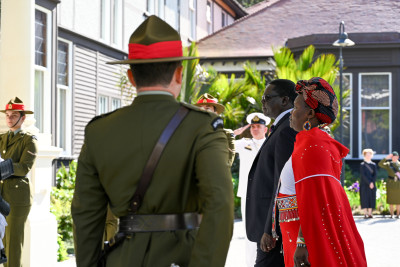 HE Dr Wilson Kipge’tich Kogo walks through the Guard of Honour