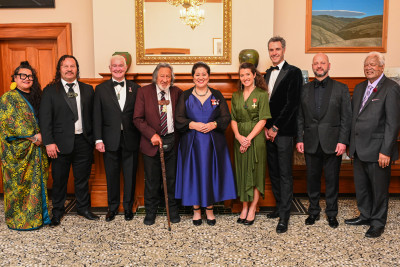Dame Cindy and Dr Davies with the official party