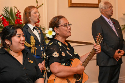 Government House staff perform waiata with Kaumātua Joe Hawawira