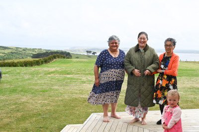 Dame Cindy on the deck of Kopinga Marae