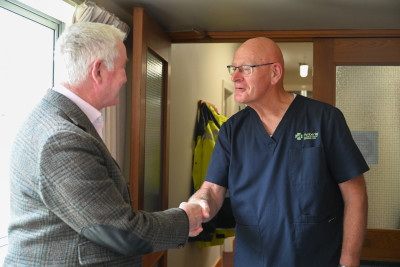 Dr Davies meeting Dr Alex Yule at the Chatham Islands Health Centre