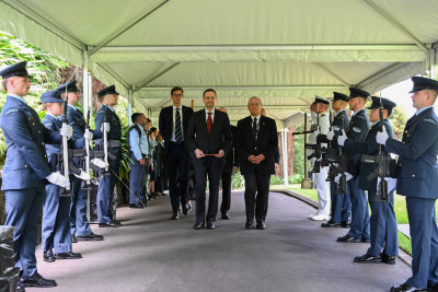 HE Dr Gábor Tamás Nagy walks through the Guard of Honour 