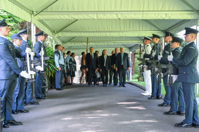 HE Mr Alon Roth-Snir, Ambassador of Israel, walks through the Guard of Honour