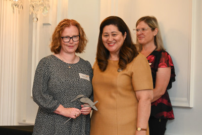 Dame Cindy with researcher Stephanie Hughes